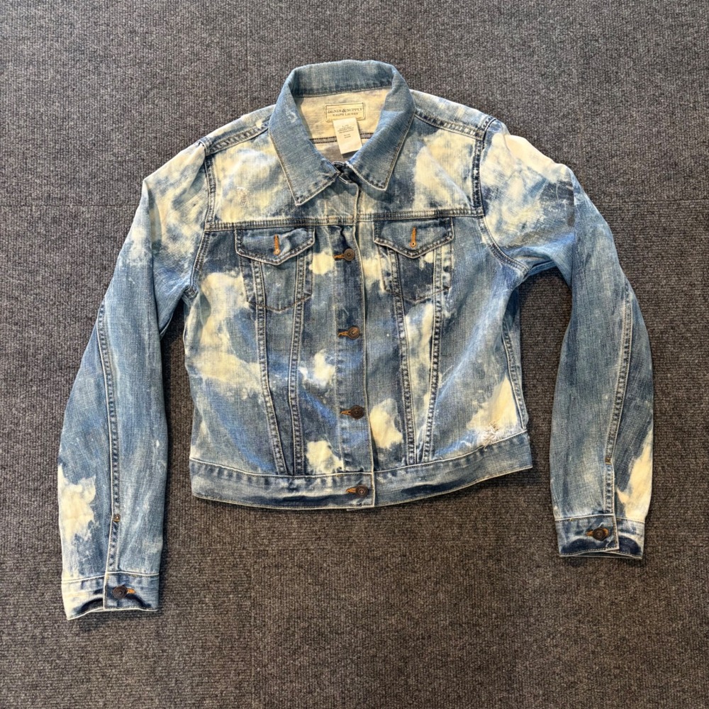 Denim & Supply Ralph Lauren Acid Wash Distressed Denim Trucker Jacket Womens L